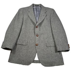 Vintage Mens Sports Coat Wool Tweed 44R Grey USA Union Made
